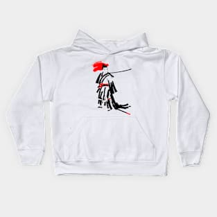 Japanese Samurai ink brush painting Kids Hoodie